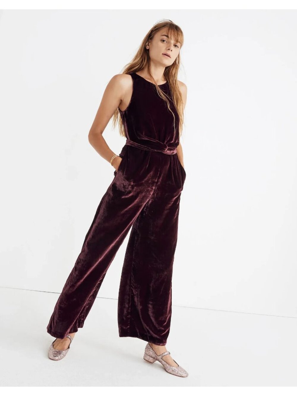 Velvet Twist Front Jumpsuit Festive Royal Flowy Glam SZ 00